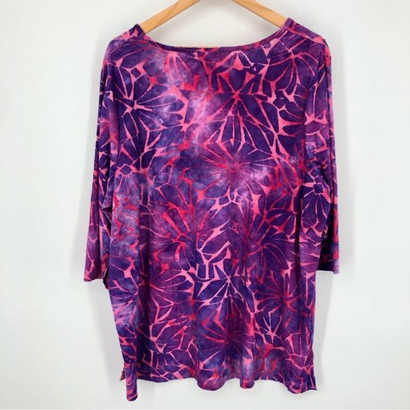 Catherines Shirt Womens 1X Artsy Abstract Textured Tie Dye Purple Pink - Picture 4 of 9